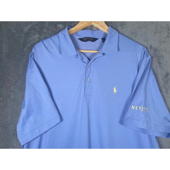 Polo Golf Ralph Lauren Mens Large Blue NetJets Pima Cotton Blend Polo Shirt